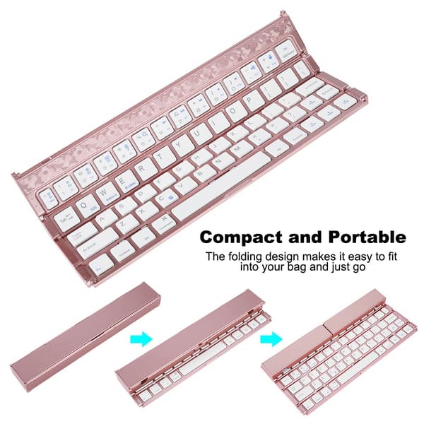 Universell sammenleggbart trådløst Bluetooth-tastatur for Windows/Android/IOS-nettbrett, roségull