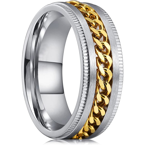 Intertwine  Sølv Guld Rustfrit Stål 8mm Ringe til Mænd Spinner Fidget Ring Angst Ring til Mænd Kantkæde Indlæg-13.5