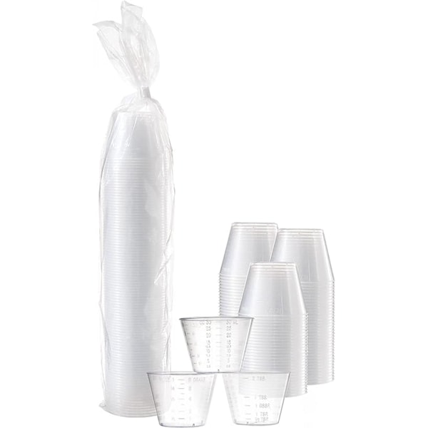 En uns plast universell mätkopp för kök matlagning, läkemedel, vin, färg, epoxiharts, snacks, hantverk, etc. (50 st)