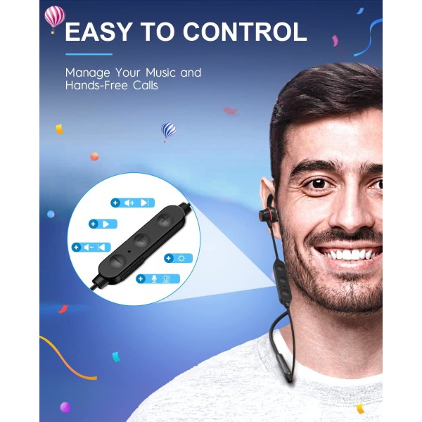 B1 Bluetooth-hodetelefoner, trådløse Bluetooth-ørepropper med 38 timers spilletid, trådløse Bluetooth-hodetelefoner for sport, svettebestandige og IPX5-vanntett ledning Black