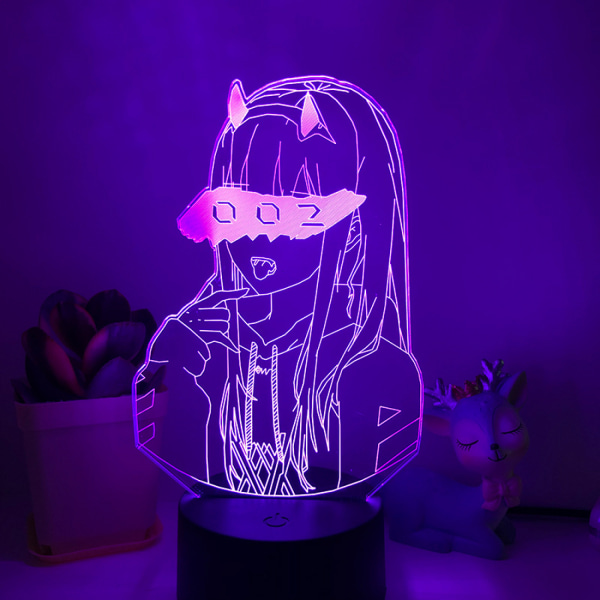 Qinwei Anime Frank Zero Two 3D Nattlys 16 farger Soveroms dekorativ Anime Lampe Led Illusion -- Mønster B （Sort sete）