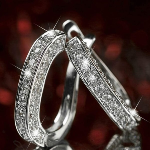 Diamanthoop-ørering til kvinder, luksuriøse runde diamanthoop-ørering, skinnende luksuriøse runde diamanthoop-ørering, kvinder sølv guld rosaguld glitter, hvid