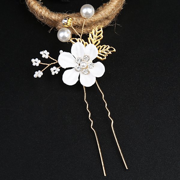 Brud Blommor Bröllop Hårnål Kristall Pärla Hårkort Blomster Huvudbonad Guld Bröllop Hår Smycken Brud Diamant Smycken 1 Blomster Hår Gaffel white