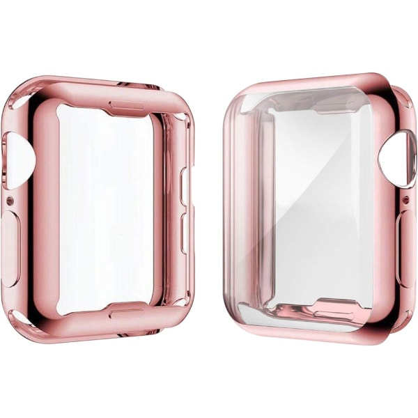 [2-pak] 42mm Etui til Apple Watch  Skærmbeskytter, Overordnet Beskyttende Etui TPU HD Ultra-tynd Cover (1 Rose Pink+1 Transparent)