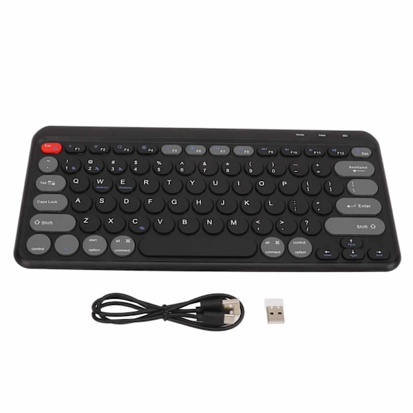 Kompakt runt tangentbord Mini tangentbord Trådlös Bluetooth 2.4G Dubbelt läge Bärbart smalt tangentbord för Windows för Android för IOS Svart