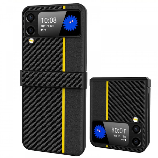 FÖR Samsung Galaxy Z Flip 3 5G Fodral, Hängselskydd Slim Fiber Texturerat PU Läder + Hård PC Fodral Anti-Fingeravtryck Stötsäkert Skydd för Galaxy Z F