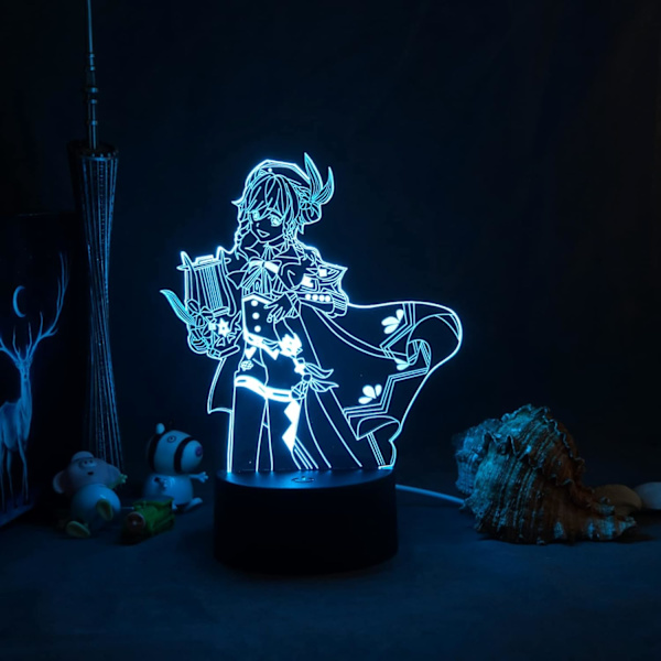 Genshin Impact Natlampe 3D Illusion Lampe Spil Lys til Soveværelse Dekoration LED Lys Sengelampe Børnegave