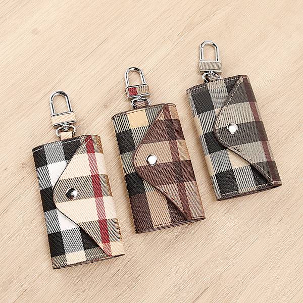Dam Läder Bilnyckelhållare Väska, Herr Nyckelring Fodral Plånbok med 6 Loop Hooks Nyckelring Väska(beige)