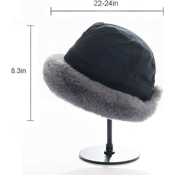 Plush Fuzzy Bucket Hat för Kvinnor Varm Fluffig Konstgjord Päls Fiskehatt Vinter Skid Utomhus Vindtät Varm Fleecefodrad Hatt Black