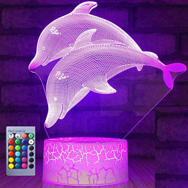 3D Delfin Nattlampa Bordsskiva Optisk Illusion Lampor 16 Färgväxlande Ljus LED Bordlampa Jul Hem Kärlek Födelsedag Barn Barn Dekoration Leksak Present