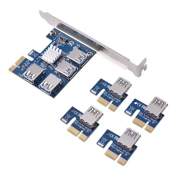 PCI-E til 4-port PCI-E udvidelseskort PCI Express Riser Adapter USB3.0 til Mining