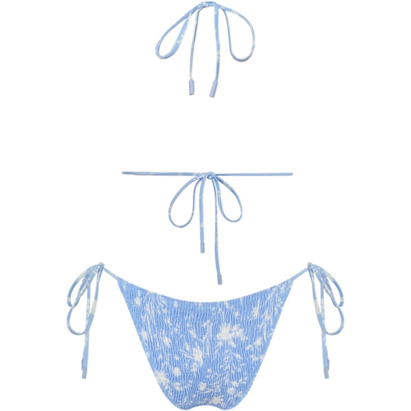 WJSM Naisten kolmiobikinit String-uimapuku Print Tie Smocked Ruched Kaksiosainen uimapukusarja Sky Blue L