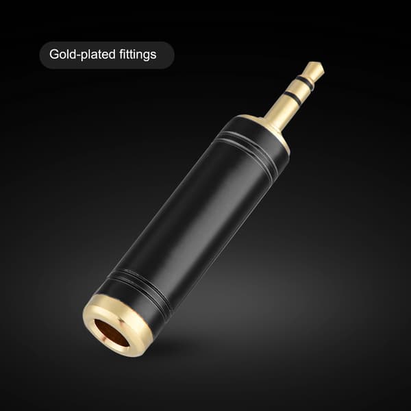 2 stk. 3,5 mm han til 6,35 mm hun stereoadapterkonverter guldbelagt lydadapter (sort)