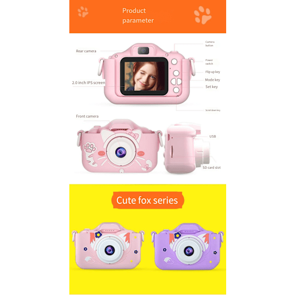 Lasten kamera HD 4800W SLR Mini kamera Opiskelijalahja Big Head Cat Pink