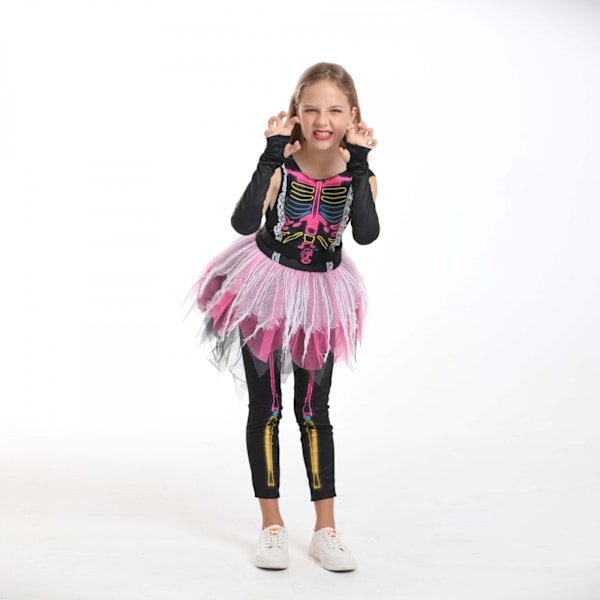 Seasons Halloween Tyttöjen Aavemainen Luurankopuku Halloweeniin, Roolipeleihin, Cos Playhin, Syntymäpäiville Ja Muuhun Sopii 125-135cm Pituisille