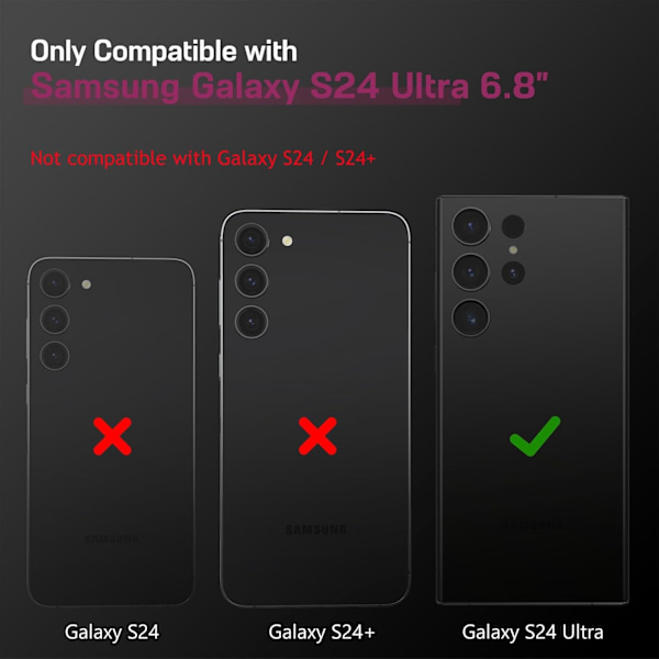 Samsung Galaxy S24Ultra 6.8 tuuman suojakotelo, Premium-nahkaa, klassinen ylellinen PU, liukumaton ote, kestävä puskuri, iskunkestävä, täysi suoja Magenta