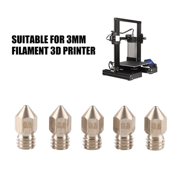 5 stk. 3D-printer M6 rustfrit stålekstruderdyse printhoved til 3 mm filament (3/0,8 mm)