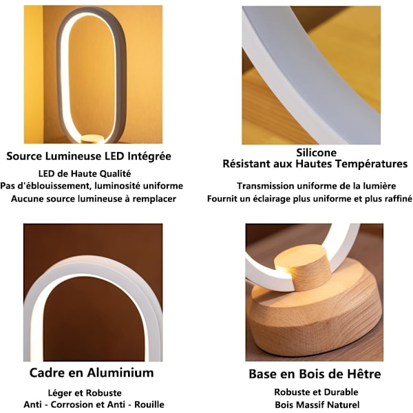 Sängbordslampa Sovrum Modern Oval Nattduksbordslampor, Liten LED Bordslampa, Varmvitt 3 Färgtemperaturer, Dimbar Belysning med U