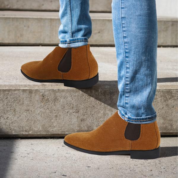 Man Suede Boots Lesiure PU Läder Ankel Boots Bekväma Slipless Låg Top Casual Skor Gul 42 (260mm / 10.2in)