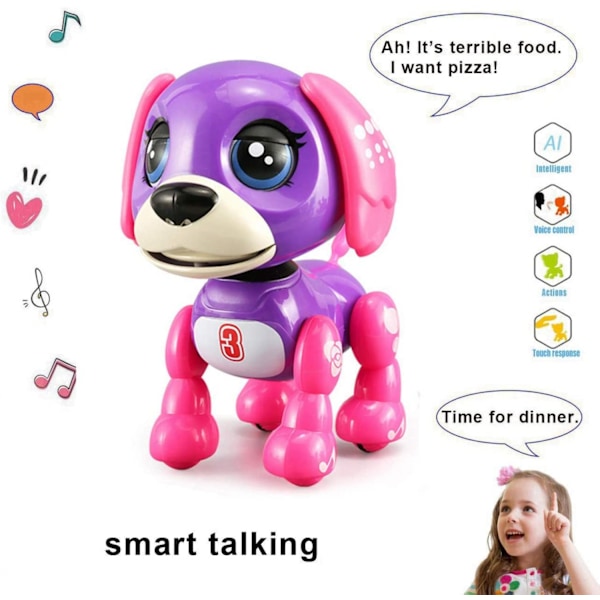 Smart Pet, Elektronisk Robot Hundeleker for Alder 3 4 5 6 7 8 År Gamle Jenter, Gaveidé for Barn ● Stemmestyring＆Intelligent Talking (Mørk Lilla)