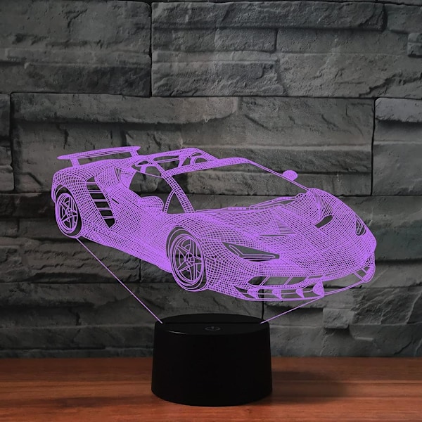 3D Sportsbil nattlys bordsklampe optisk illusjon lamper 7 fargeendrende lys LED bordlampe jul hjem kjærlighet bursdag barn dekor leketøy gave