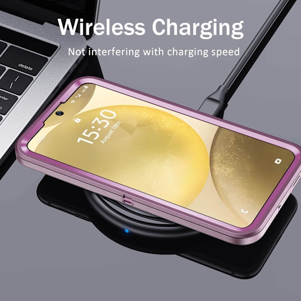 Samsung S24plus Telefoncover med Indbygget Støttefod, Stødsikkert/Støvtæt/Faldsikkert Beskyttelsescover i Militærkvalitet til GaIaxy S24 Night Purple/Baby Pink