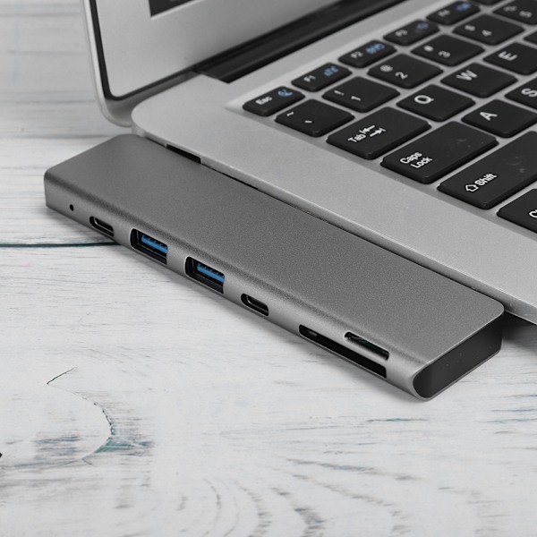 Harmaa 7-in-1 USB-C - Type-C 3xUSB 3.0 Hub HDMI Rj45 Ethernet Mini SDTF OTG -sovitin
