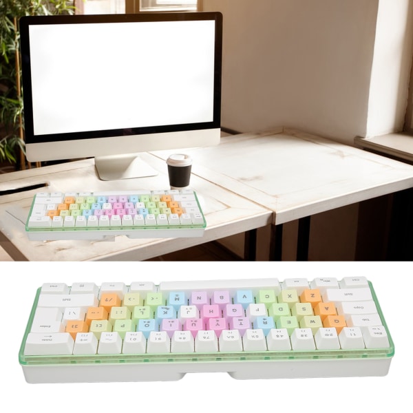 61 tangenter mekaniskt tangentbord RGB-bakgrundsbelysning Färgglada tangenter Mini trådat mekaniskt tangentbord för spelkontor Arbete Vit