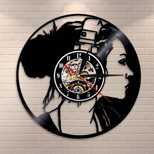 Music Vinyl Record Wall Clock -Music Girl Vinyl Wall Clock -  Vinyl Clock - Living Room Wall Decor - Unique Gifts for Music Lover