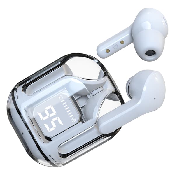 Trådløse ørepropper Stilig Transparent Multifunksjon Støyreduserende HiFi Stereo Touch Control Bluetooth-øretelefoner Hvit