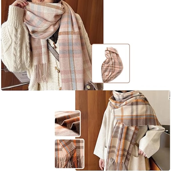 Sjal til kvinder vinter efterår cashmere-følelse flerfarvet plaid tørklæder mode lange sjaler ternet halswraps blød varm