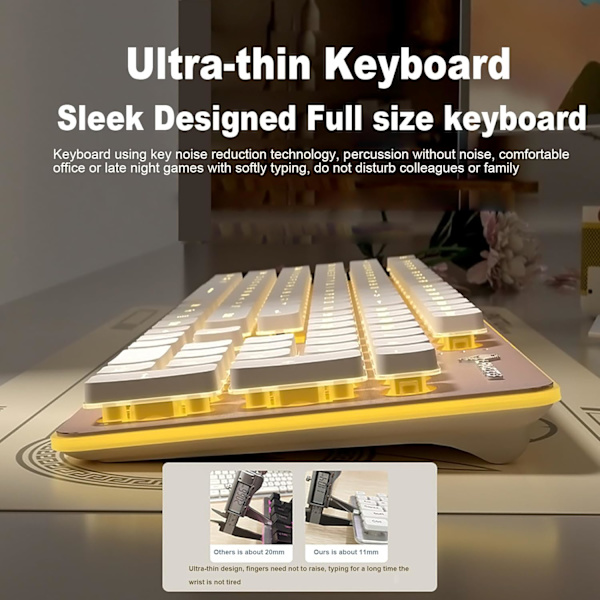 Baggrundsbelyst Tastatur og Mus Trådløs, Stille Indtastning, Søvntilstand, 2.4G Genopladelig Computer Tastatur og Optisk Mus Sæt til Bærbar PC Milky+warm light