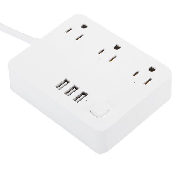 Skrivebords smart hurtiglading strømfordeler med 3 stikkontakter 3 USB-porter 100‑240V