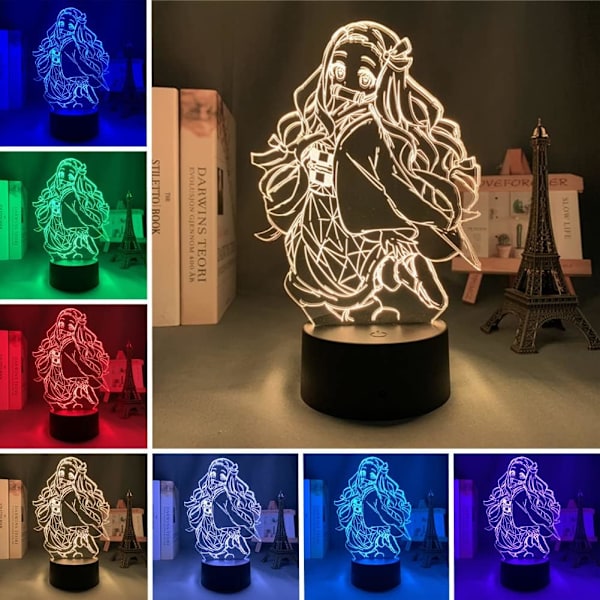 3D Anime Lampe Nezuko Kamado Figur Led Nattelys 7 Farger Berøring/Fjernkontroll 16 Farger Skiftende for Barnerom Innredning Manga Illusjon nattlys
