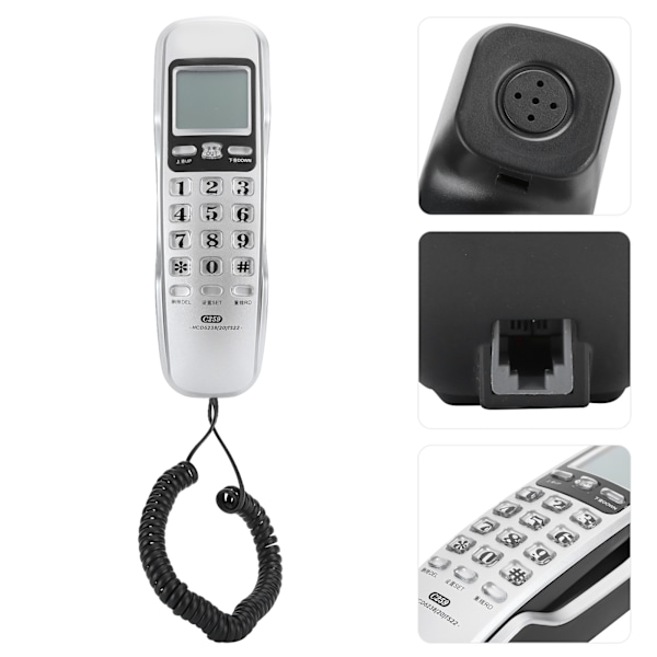 Oppgrader C259 Silver Office Home Veggmontert Mini Utvidelse Telefon Anropsidentifikasjon