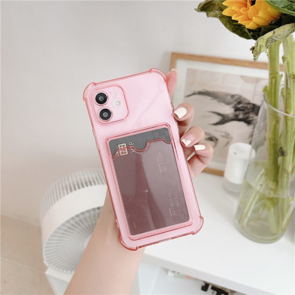 JUSTUP Genomskinlig Plånboksfodral iPhone Fodral Genomskinlig Kortplatsfodral Slim Fit Skyddande Mjuk TPU Stötsäker Plånboksfodral för iPhone 13 (Transparent Rosa)