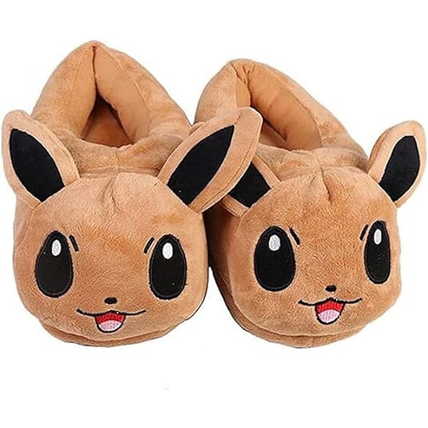 Tecknad brun söt Eevee plyschtoffla hemtoffla anime bomullstoffla vintertoffla