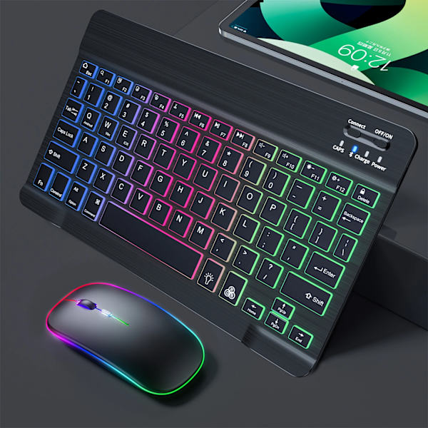Trådløst tastatur og mus Bluetooth-tastaturer på russisk rgb tastaturkit Baggrundsbelyste tastaturer Mus-sæt til computer IPad-telefon