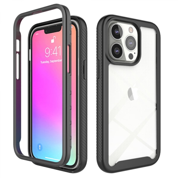 JUSTUP Design iPhone-kotelo sisäänrakennetulla näytönsuojalla, erittäin kestävä koko kehon suojaus, iskunkestävä läpinäkyvä kotelo iPhone XR:lle (musta)