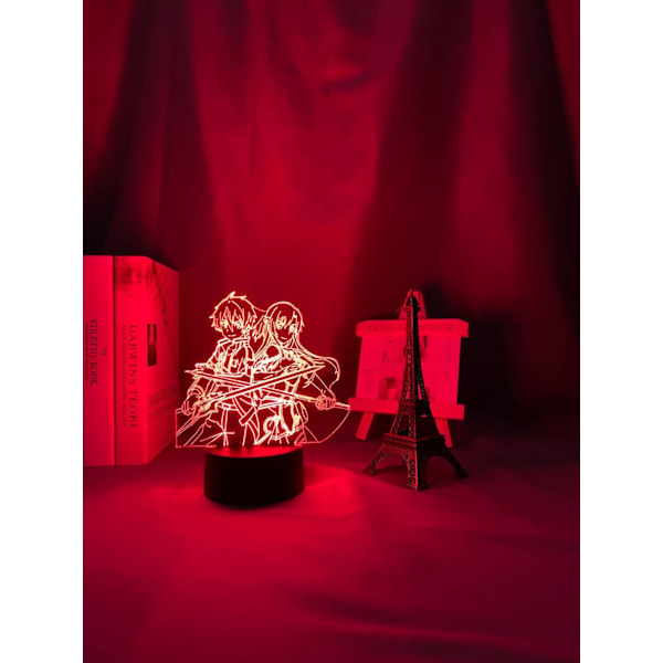 3D LED Natlampe Anime Sword Art Online Kirito & Asuna til Soveværelsesindretning Fødselsdagsgave Bordlampe Manga SAO