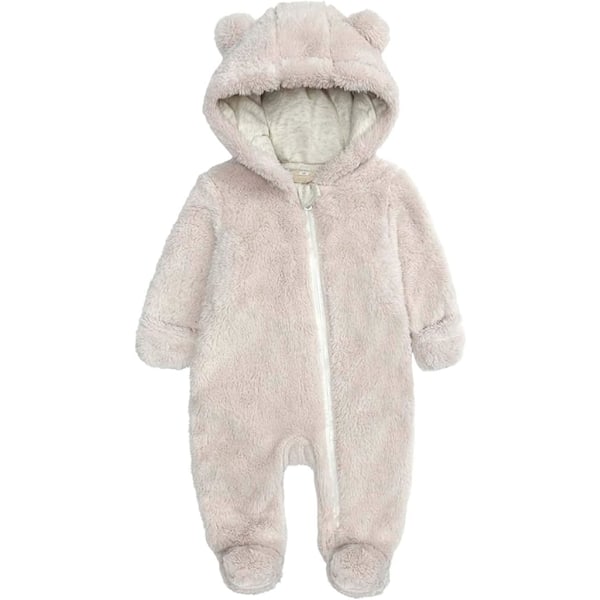 Nyfödd Baby Jumpsuit Fleeceoverall med Huva Långärmad Onesie Ytterkläder cream-coloured 12M