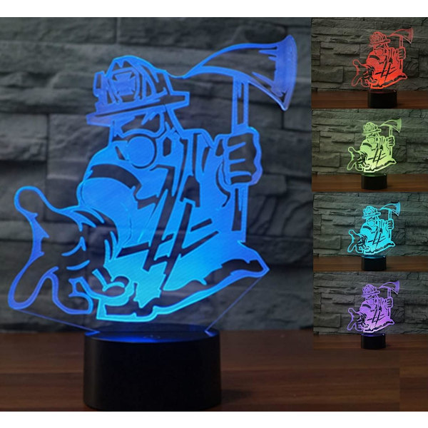 3D Fireman Night Light Table Desk Optical Illusion Lamps 7 Color Changing Lights LED Table Lamp Xmas Home Love Birthday Children Toy Gift