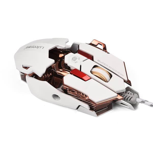 LUOM Ergonomisk USB-kablet Gaming Mus 10 Programmerbare Knapper Justerbar DPI LED Lys Hvid