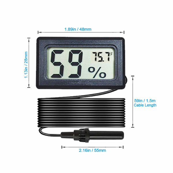 2-pack Mini Digital Hygrometer Termometer Gauge med Sond LCD Display Temperatur Fahrenheit Fuktighetsmätare för Inkubator, Reptilväxt Terrarium,
