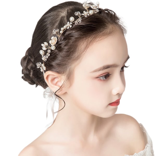 Wedding Hair Accessories for Kids, Flower Girl Hair Accessory, Princess Headpiece White Flower Headband Pearl Hair Dress for Girl and Flower Girls Cut