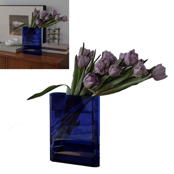Bokvase for blomster, estetisk rominnredning, kunstnerisk, kulturell smak, dekorativ bokform blomster vase for hjem, soverom, kontor Blue (White Characters)