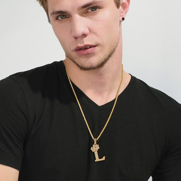 Krona Initial A-Z Halsband, Iced Out Letter Hänge med 22-24 Tums Kedja, Män Kvinnor Bling Hip Hop Alfabet Namn Smycken Present Stora Initialer Halsband L 18K Gold