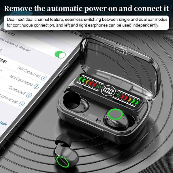 Mini langattomat nappikuulokkeet Bluetooth 5.3 kevyet kuulokkeet sisäänrakennettu mikrofoni, IPX5 vedenpitävä, mukaansatempaava ensiluokkainen ääni pitkän matkan yhteys M100 Black