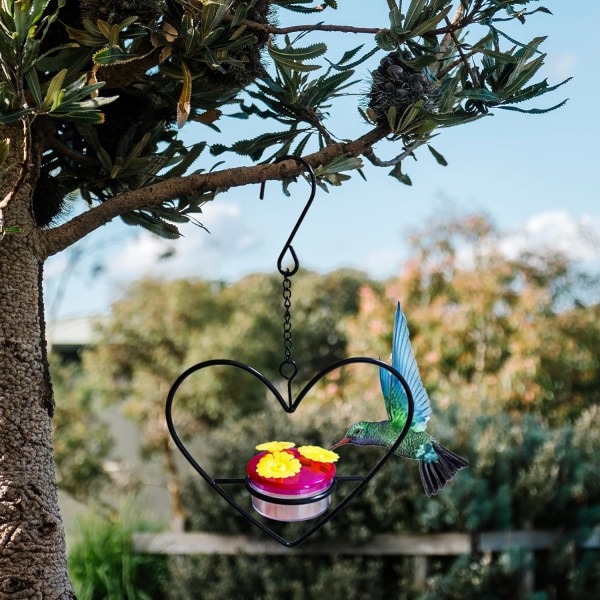 Hängande kolibrimatare Charmig kolibrimatare Fågelmatare med metallram Plastskål, Lätt att rengöra och fylla på fritt kombinerad, för Outs heartshaped 3PCS