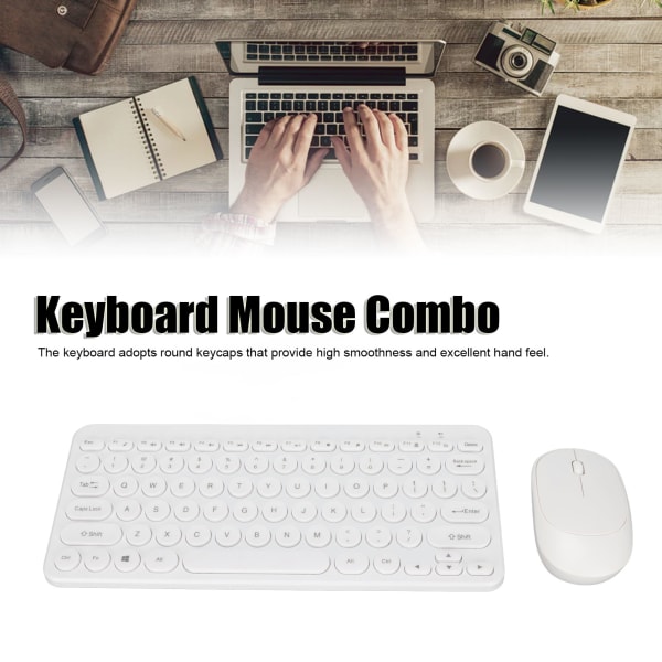 Näppäimistö Hiiri Combo 2.4G Langaton Pyöreä Näppäimistö Ergonominen muotoilu Hiljainen hiiri USB vastaanotin Näppäimistö ja hiiri White